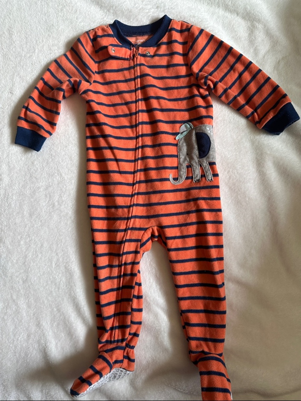 Carter's Orange & Navy Striped Footed One-Piece with Elephant